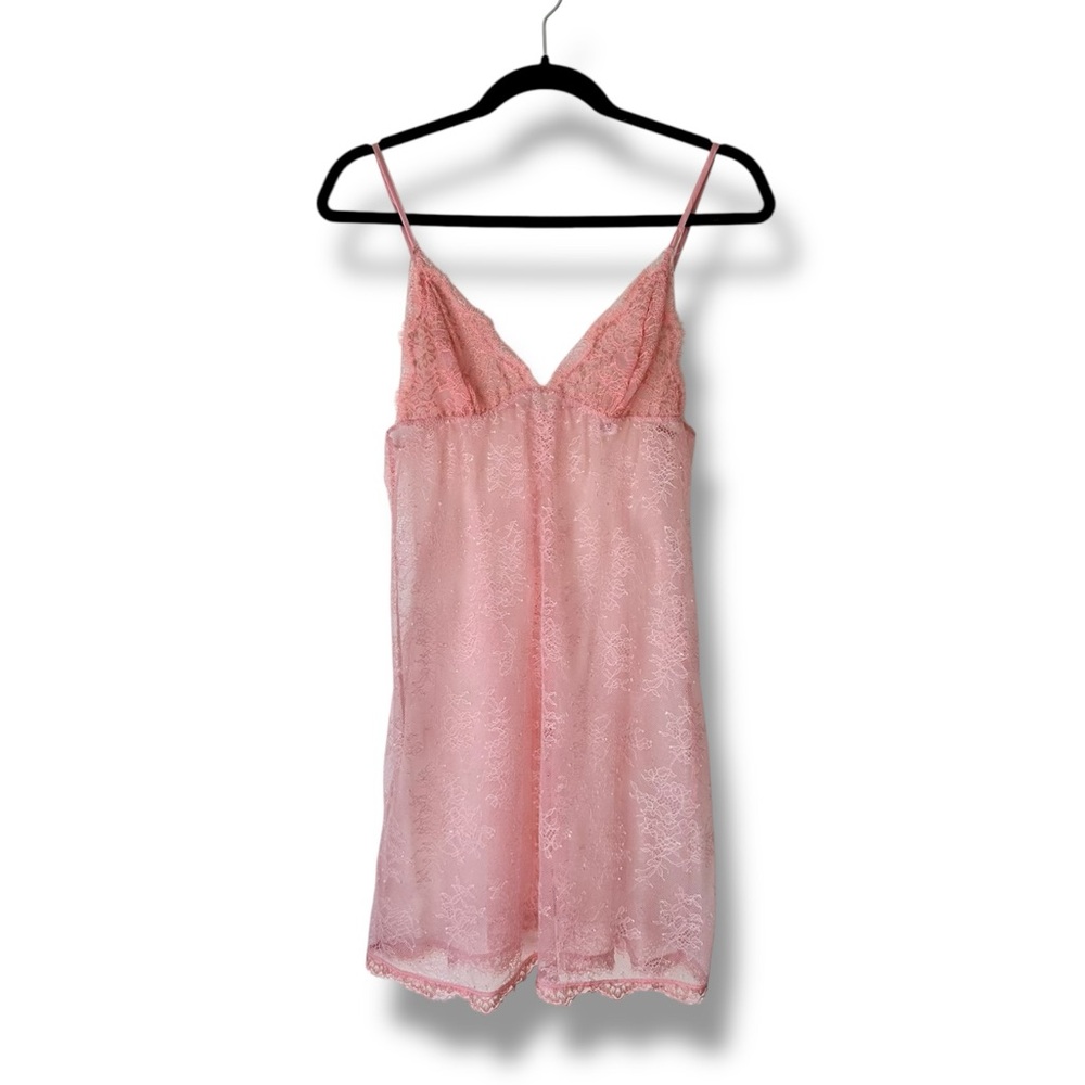 Victoria’s Secret sheer pink lace mini babydoll lingerie slip dress Med